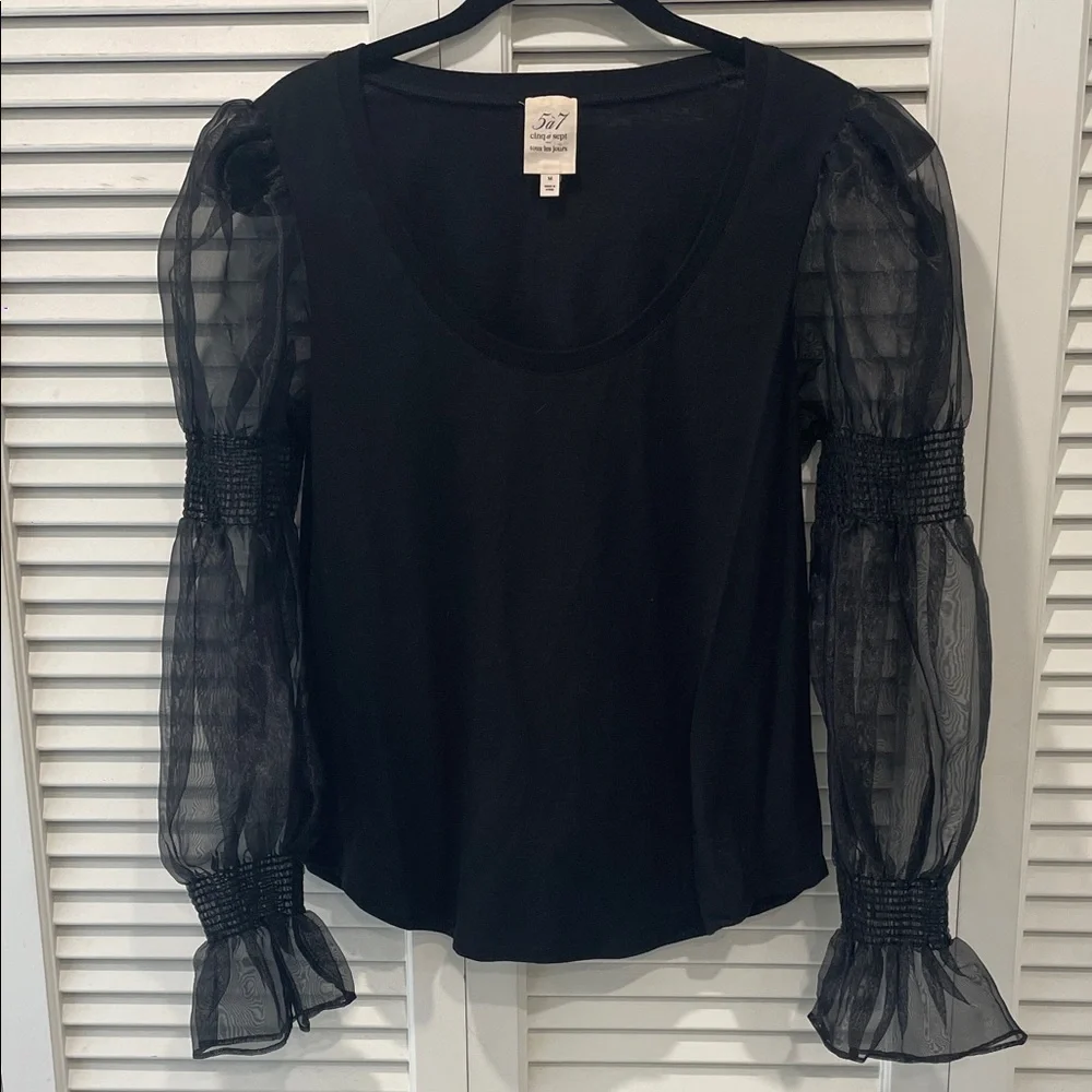 Cinq à Sept Black Sheer Sleeve Blouse - Picture 1 of 1
